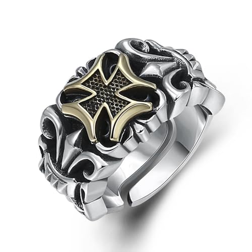 RZRPYFMM Kreuzring Retro-Punk-Stil Offener Ring Herren Persönlichkeit S925 Thai Silber Kreuz Ankerring,Silber,13 von RZRPYFMM