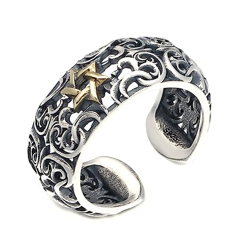 RZRPYFMM Männer S925 Silber Hexagramm Ring, Hip Hop Vintage Durchbrochene Sterling Silber Ring,Silber,11 von RZRPYFMM