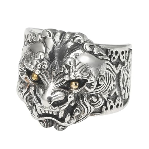 RZRPYFMM Männer S925 Sterling Silber Taotie Ring, Vintage Personalisierte Sterling Silber Ring,Silber,12 von RZRPYFMM