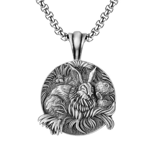 RZRPYFMM Männer Und Frauen Kaninchen Anhänger Aus Reinem Zinn, Viking Gothic Vintage Kaninchen Halskette,Silber,Single Pendant von RZRPYFMM