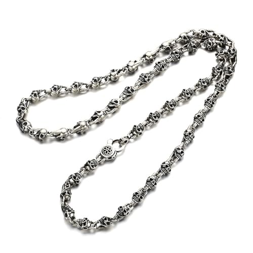 RZRPYFMM Männer Und Frauen Mode S925 Sterling Silber Halskette, Gothic Vintage 7Mm Totenkopf Kette,Silber,70cm（27.5"） von RZRPYFMM