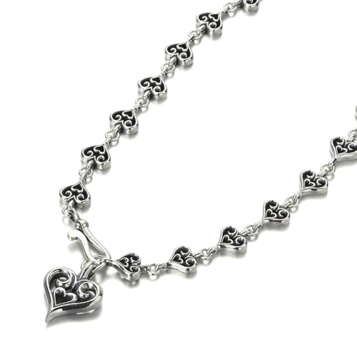 RZRPYFMM Männer Und Frauen Mode S925 Sterling Silber Herz Halskette, Gothic Vintage Couple's Chain,Silber,55cm（21.6"） von RZRPYFMM