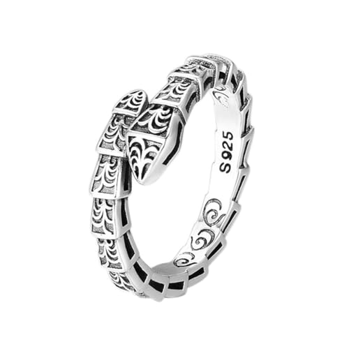 RZRPYFMM Männer Und Frauen S925 Sterling Silber Vintage Schlange Ring, Gothic Mode Öffnung Einstellbar Schmuck,Silber,11# von RZRPYFMM