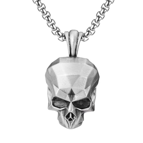 RZRPYFMM Reines Zinn Totenkopf Männer Anhänger, Gothic Vintage Mode Edelstahl Halskette,Silber,Single Pendant von RZRPYFMM