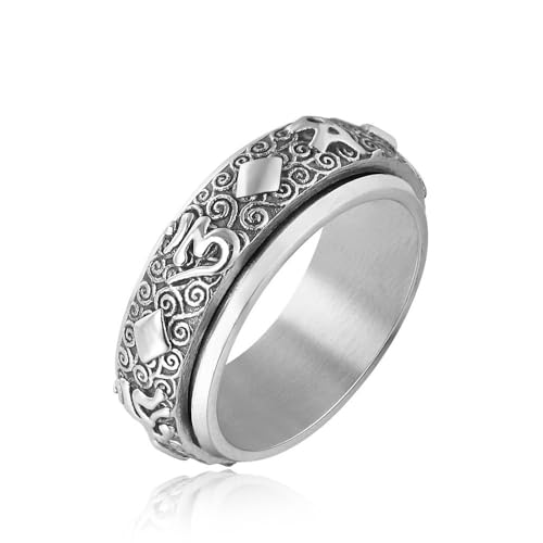 RZRPYFMM Rotierbarer Sechs-Zeichen-Mantra-Ring Edelstahl Schriftzug Ring Tibetisch-Buddhistischer Mantra 8MM Rotierender Ring Ehering,Silber,12 von RZRPYFMM