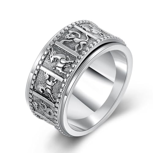 RZRPYFMM Rotierbarer Tier-Totemring Sternzeichen Rotierender Herren-Zeigefingerring S925 Thai Silber Retro-Persönlichkeit Modeschmuck,Silber,11 von RZRPYFMM