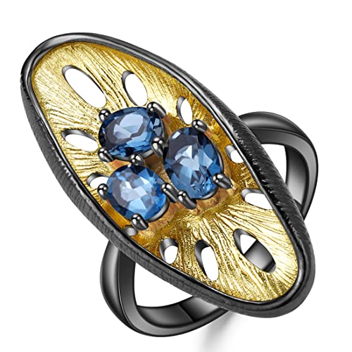 RZRPYFMM S925 Ring Aus Sterlingsilber Mit Blauem Topas Für Damen, Modischer Ring Aus Sterlingsilber Mit Edelsteinbesatz,Silber,9 von RZRPYFMM
