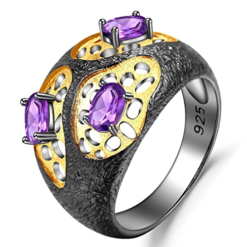 RZRPYFMM S925 Silber Amethyst Durchbrochene Frauen Ring, Elegante Edelstein Sterling Silber Ring,Silber,5 von RZRPYFMM
