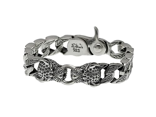 RZRPYFMM S925 Silber Dominating Double Cheetah Head Cuban Bracelet, Herren Tank Sterling Silber Armbänder,Silber,21cm von RZRPYFMM