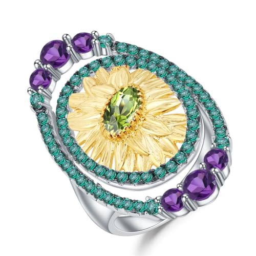 RZRPYFMM S925 Silber Peridot Amethyst Frauen Ring, Personalisierte Mode Sterling Silber Ring,Silber,7 von RZRPYFMM