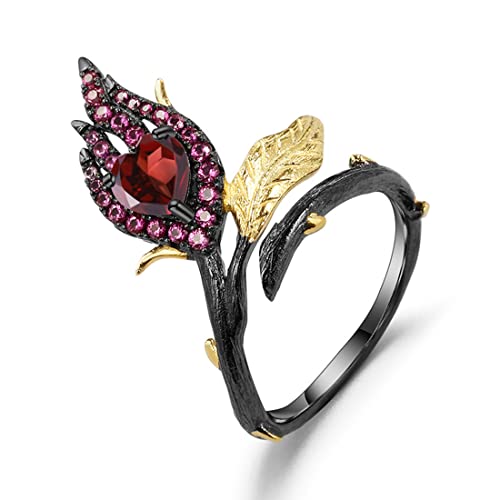 RZRPYFMM S925 Silber Rhodolith Offener Ring Für Damen, Einfacher Und Stilvoller Ring Aus Sterlingsilber,Silber,5 von RZRPYFMM