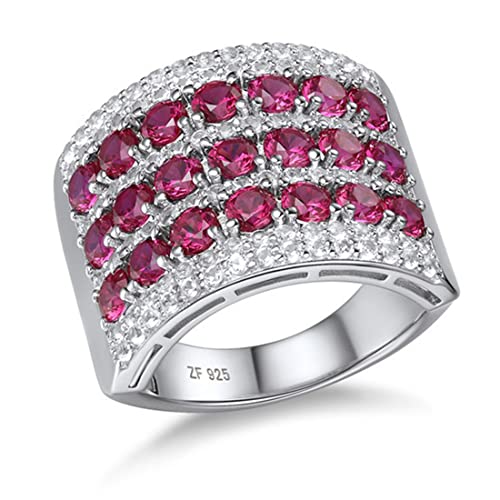 RZRPYFMM S925 Silber Rubin Ring Für Frauen, Personalisierte Mode Sterling Silber Ring,Silber,7 von RZRPYFMM