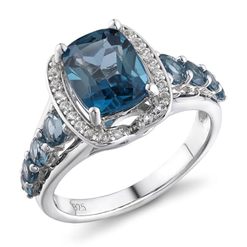 RZRPYFMM S925 Silber Saphir Frauen Ring, Mode Ewige Sterling Silber Ring,Silber,7 von RZRPYFMM