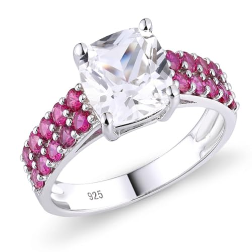 RZRPYFMM S925 Silber Weißer Saphir Damen Ring, Modische Einfache Sterling Silber Ring,Silber,8 von RZRPYFMM