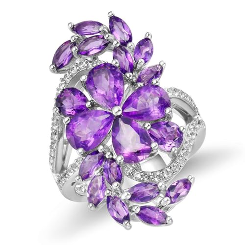 RZRPYFMM S925 Sterling Silber Amethyst Frauen Ring, Mode Einfache Edelstein Ring,Silber,10 von RZRPYFMM