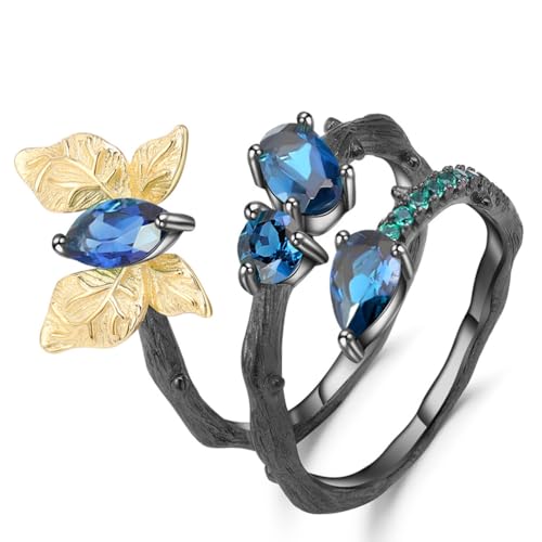 RZRPYFMM S925 Sterling Silber Blau Diamant Frauen Ring, Mode Einfache Sterling Silber Ring,Silber,9 von RZRPYFMM