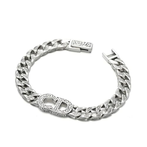 RZRPYFMM S925 Sterling Silber CD Monogramm Armband Für Männer, Einfache Vintage Sterling Silber Armband,Silber,18cm von RZRPYFMM