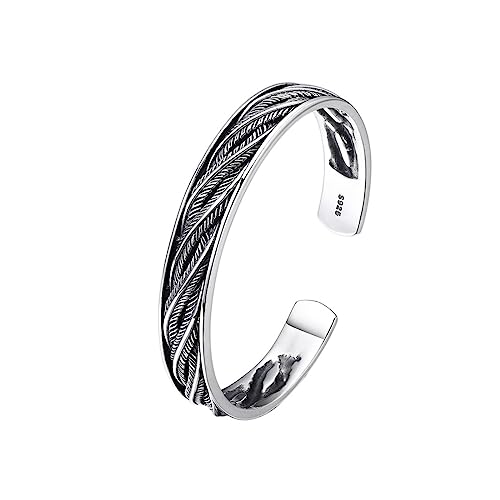 RZRPYFMM S925 Sterling Silber Feder Armband, Männer Und Frauen Paare Vintage Hundert Passende Sterling Silber Armband,Silber,18cm~22cm von RZRPYFMM