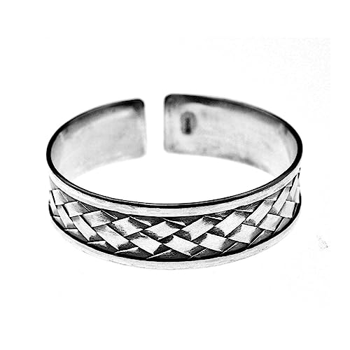 RZRPYFMM S925 Sterling Silber Geometrisches Gewebtes Armband, Herren Offenes Verstellbares Sterling Silber Armband,Silber,18cm~22cm von RZRPYFMM