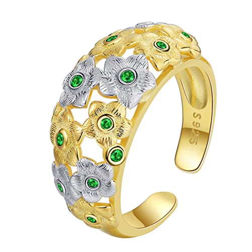 RZRPYFMM S925 Sterling Silber Gold Und Silber Farbe Patchwork Damenring, Luxus Edelstein Set Sterling Silber Ring, 12, Silver, Crystal von RZRPYFMM