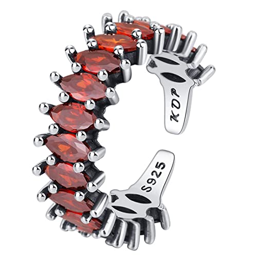 RZRPYFMM S925 Sterling Silber Granatapfel Rubin Damen Ring, Leicht Und Zart Sterling Silber Ring,Silber,6 von RZRPYFMM