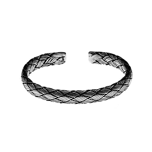 RZRPYFMM S925 Sterling Silber Handgefertigt Hanf Rebe Armband, Männer Und Frauen Offen Twist Sterling Silber Armband,Silber,18cm~22cm von RZRPYFMM