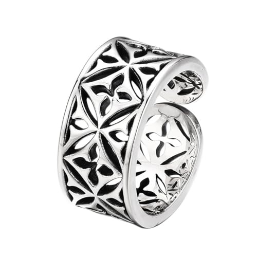 RZRPYFMM S925 Sterling Silber Herren 10Mm Skelett Kreuz Ring, Gothic Öffnung Einstellbare Mode-Schmuck,Silber,9# von RZRPYFMM