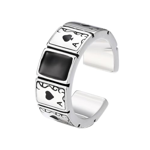 RZRPYFMM S925 Sterling Silber Herren 8Mm Pik-As Ring, Gothic Öffnung Einstellbare Mode-Schmuck,Silber,10# von RZRPYFMM