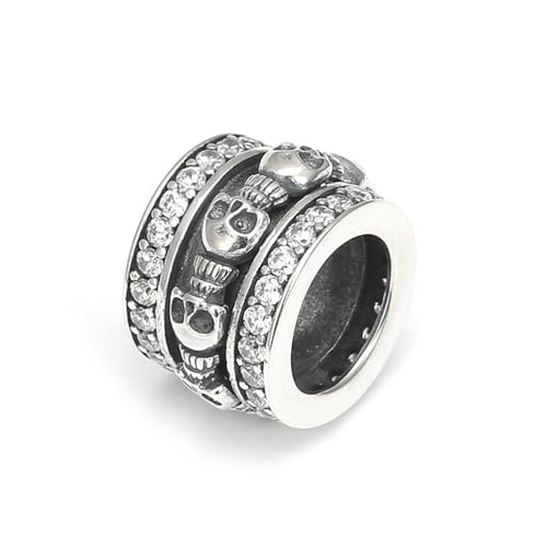 RZRPYFMM S925 Sterling Silber Herren Diamant Totenkopf Anhänger, Gothic Vintage Geflochtene Hanfseil Halskette,Silber,Pendant + Chain 50cm von RZRPYFMM