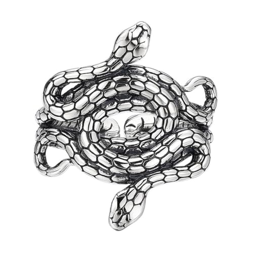 RZRPYFMM S925 Sterling Silber Herren Double Snake Twist Ring, Gothic Öffnung Einstellbare Mode-Schmuck,Silber,7# von RZRPYFMM