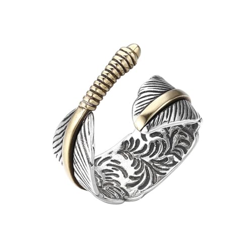 RZRPYFMM S925 Sterling Silber Herren Feder Ring, Gothic Öffnung Einstellbare Mode-Schmuck,Silber,7# von RZRPYFMM