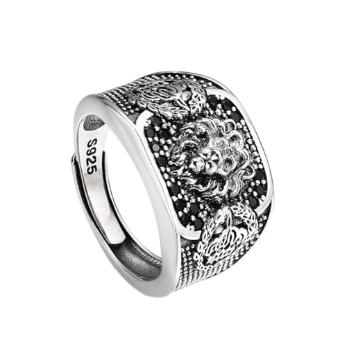 RZRPYFMM S925 Sterling Silber Herren Krone Löwenkopf Ring, Gothic Öffnung Einstellbare Mode-Schmuck,Silber,11# von RZRPYFMM