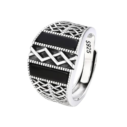 RZRPYFMM S925 Sterling Silber Herren Onyx Gewebt Ring, Gothic Öffnung Einstellbare Mode-Schmuck,Silber,7# von RZRPYFMM