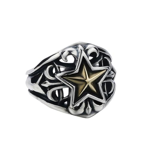 RZRPYFMM S925 Sterling Silber Herren Pentagramm Offener Ring, Vintage Punk Sterling Silber Ring,Silber,13 von RZRPYFMM