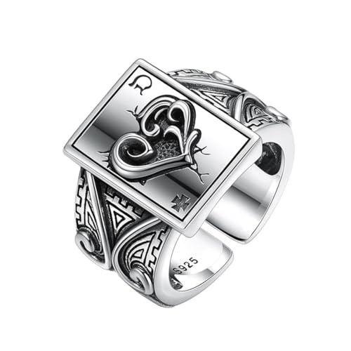 RZRPYFMM S925 Sterling Silber Herren Poker Ring, Gothic Öffnung Einstellbare Mode-Schmuck,Silber,9# von RZRPYFMM