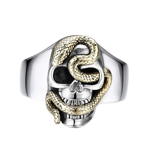 RZRPYFMM S925 Sterling Silber Herren Totenkopf Python Ring, Gothic Öffnung Einstellbare Mode-Schmuck,Silber,9# von RZRPYFMM