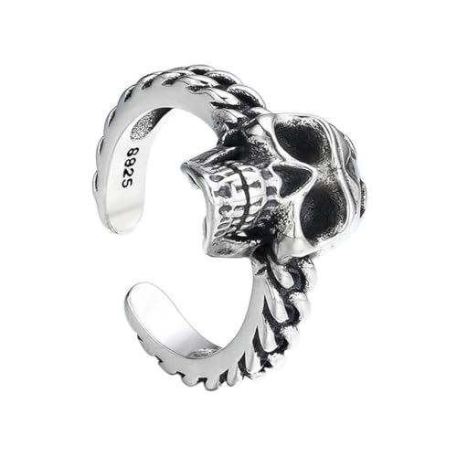 RZRPYFMM S925 Sterling Silber Herren Totenkopf Ring, Gothic Öffnung Einstellbare Mode-Schmuck,Silber,11# von RZRPYFMM