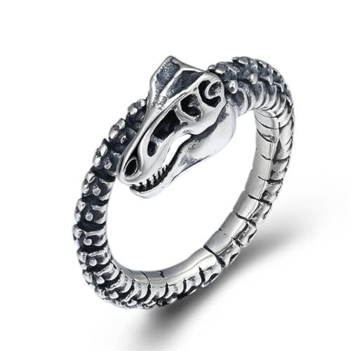 RZRPYFMM S925 Sterling Silber Herren Vintage Dinosaurier Ring, Gothic Mode Öffnung Einstellbare Schmuck,Silber,10# von RZRPYFMM