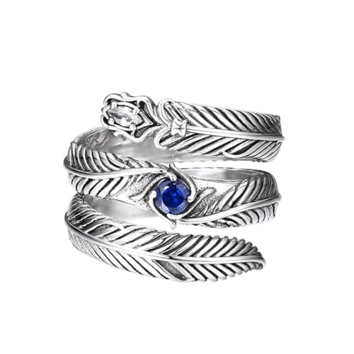 RZRPYFMM S925 Sterling Silber Herren Vintage Feder Ring, Gothic Öffnung Einstellbare Mode-Schmuck,Silber,7# von RZRPYFMM
