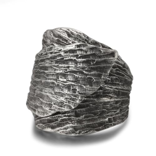 RZRPYFMM S925 Sterling Silber Herren Vintage Leaf Ring, Gothic Öffnung Einstellbare Mode Schmuck,Silber,7# von RZRPYFMM