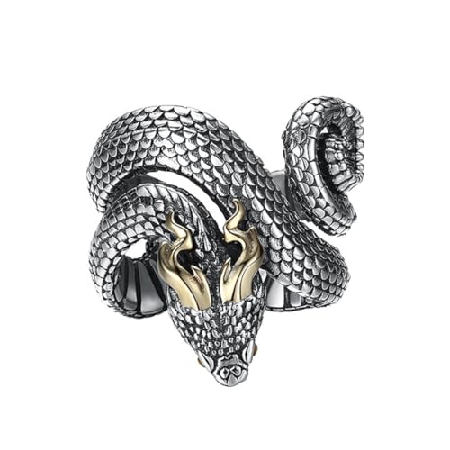 RZRPYFMM S925 Sterling Silber Herren Vintage Snake Ring, Gothic Öffnung Einstellbare Mode-Schmuck,Silber,8# von RZRPYFMM