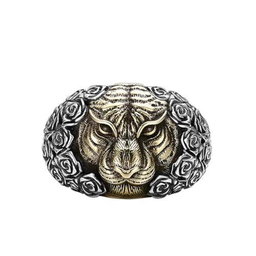 RZRPYFMM S925 Sterling Silber Herren Vintage Tiger Kopf Ring, Gothic Öffnung Einstellbare Mode-Schmuck,Silber,12# von RZRPYFMM
