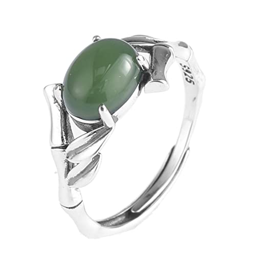 RZRPYFMM S925 Sterling Silber Hetian Jaspis Damen Ring, Einfache Mode Sterling Silber Ring,Silber,10 von RZRPYFMM