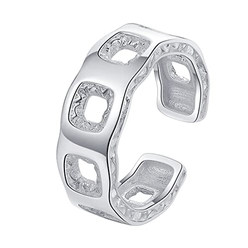 RZRPYFMM S925 Sterling Silber Hip Hop Punk Frauen Ring, Mode Einfache Sterling Silber Ring,Silber,12 von RZRPYFMM