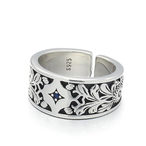 RZRPYFMM S925 Sterling Silber Hip Hop Ring Für Männer, Vintage Sterling Silber Ring,Silber,13 von RZRPYFMM