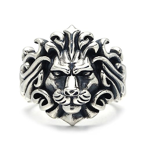 RZRPYFMM S925 Sterling Silber Löwe Herren Hip Hop Ring, Nische Offen Sterling Silber Ring,Silber,7 von RZRPYFMM