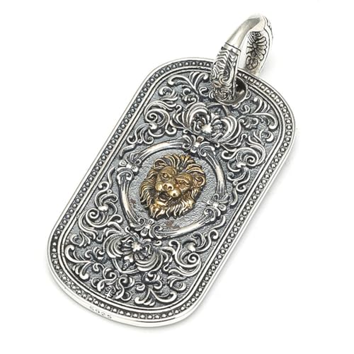 RZRPYFMM S925 Sterling Silber Männer Löwe Anhänger, Gothic Vintage Hanf Seil Geflochtene Halskette,Silber,Pendant + Chain 50cm von RZRPYFMM