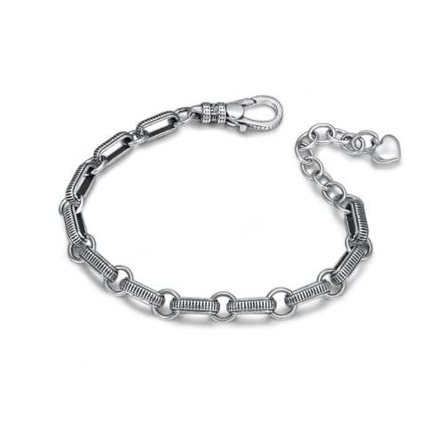 RZRPYFMM S925 Sterling Silber Männer Quadratischen Ring Verschluss Ring Männerarmband, Herz Monogramm Sterling Silber Armband,Silber,22cm von RZRPYFMM