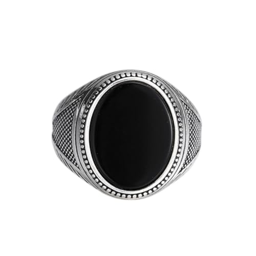 RZRPYFMM S925 Sterling Silber Männer Schwarz Edelstein Ring, Gothic Öffnung Einstellbare Mode-Schmuck,Silber,12# von RZRPYFMM