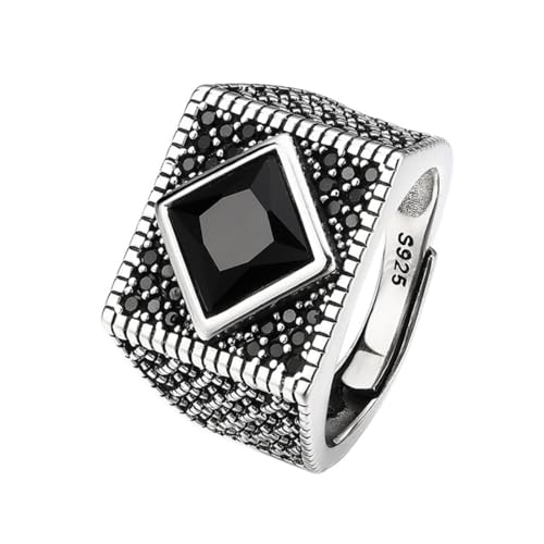 RZRPYFMM S925 Sterling Silber Männer Schwarz Edelstein Ring, Gothic Öffnung Einstellbare Mode-Schmuck,Silber,9# von RZRPYFMM